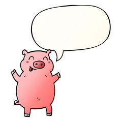 cartoon pig and speech bubble in smooth gradient style