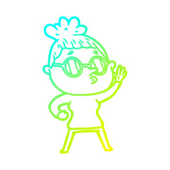 cold gradient line drawing cartoon woman wearing glasses
