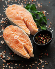 Raw salmon steaks