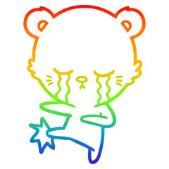 rainbow gradient line drawing crying cartoon polarbear