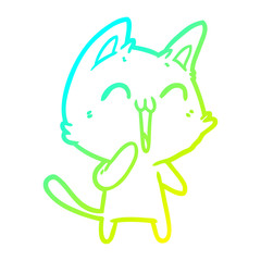 cold gradient line drawing happy cartoon cat meowing