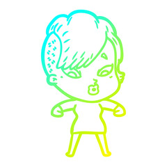 cold gradient line drawing cartoon surprised girl