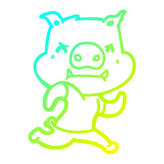 cold gradient line drawing angry cartoon pig running