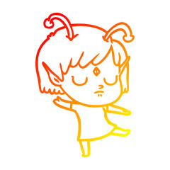 warm gradient line drawing cartoon alien girl