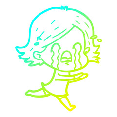 cold gradient line drawing cartoon woman crying