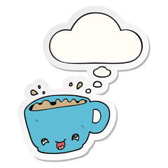 cartoon cup of coffee and thought bubble as a printed sticker