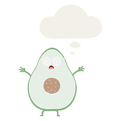 cartoon avocado and thought bubble in retro style