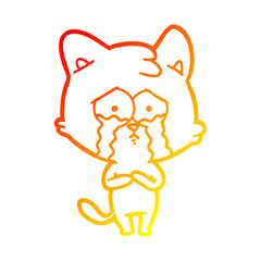 warm gradient line drawing cartoon crying cat