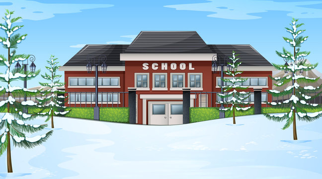 School in winter scene