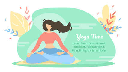 Summer Flyer is Written Yoga Time Cartoon Flat.