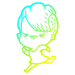 cold gradient line drawing cartoon annoyed hipster girl