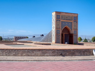 Entrance door to Ulugh Beg Observatory, in Samarkand, Uzbekistan. It is considered one of the finest observatories in the Islamic world.