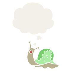 cute cartoon snail and thought bubble in retro style