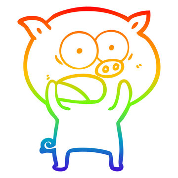 recommend clip art: rainbow gradient line drawing cartoon pig shouting