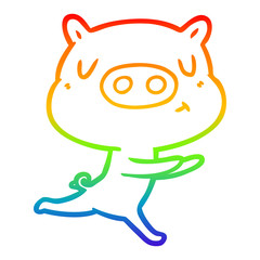 rainbow gradient line drawing cartoon content pig running