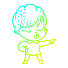 cold gradient line drawing cartoon woman with eyes shut