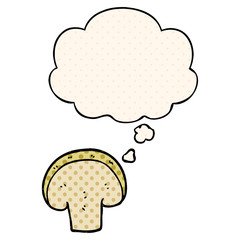 cartoon mushroom slice and thought bubble in comic book style