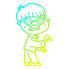 Fototapeta premium cold gradient line drawing cartoon boy wearing spectacles