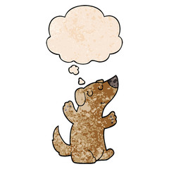 cartoon dog and thought bubble in grunge texture pattern style