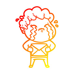 warm gradient line drawing cartoon man crying