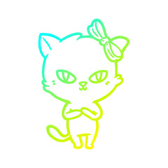 cold gradient line drawing cute cartoon cat