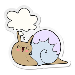 cute cartoon snail and thought bubble as a printed sticker