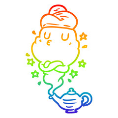 rainbow gradient line drawing cute genie rising out of lamp