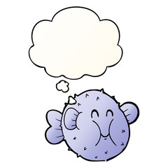 cartoon puffer fish and thought bubble in smooth gradient style