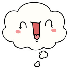 happy cartoon face and thought bubble