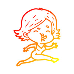 warm gradient line drawing cartoon girl pulling face