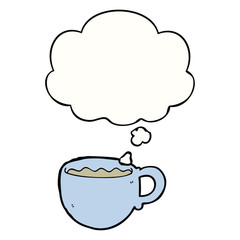 cartoon coffee cup and thought bubble