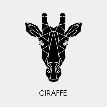 Geometric giraffe. Polygonal head of animal. Black silhouette. Vector illustration.	