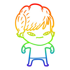 rainbow gradient line drawing cartoon happy woman