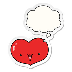 cartoon love heart character and thought bubble as a printed sticker