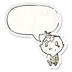 cartoon zombie and speech bubble distressed sticker