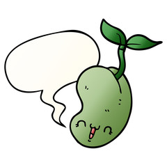 cute cartoon seed sprouting and speech bubble in smooth gradient style