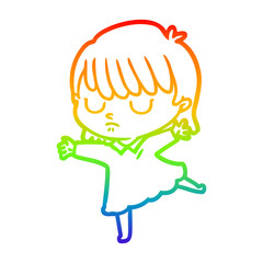 Fototapeta premium rainbow gradient line drawing cartoon woman