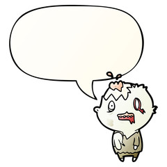 cartoon zombie and speech bubble in smooth gradient style