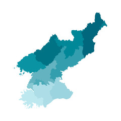 Vector isolated illustration of simplified administrative map of North Korea (People's Republic of Korea). Borders of the regions. Colorful blue khaki silhouettes