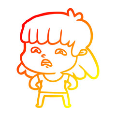 warm gradient line drawing cartoon worried woman