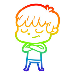 rainbow gradient line drawing cartoon happy boy