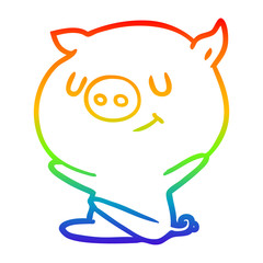 rainbow gradient line drawing happy cartoon pig