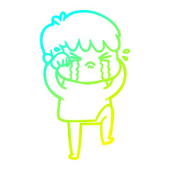 cold gradient line drawing cartoon boy crying