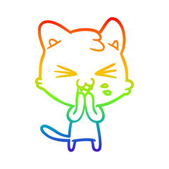 rainbow gradient line drawing cartoon cat hissing