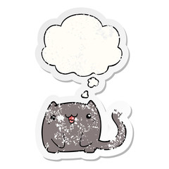 cartoon cat and thought bubble as a distressed worn sticker