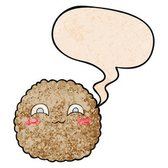 cartoon biscuit and speech bubble in retro texture style
