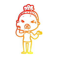 warm gradient line drawing cartoon angry old woman