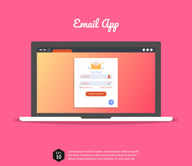 email app concept. mailing web page on laptop screen with gradient color. electronic message idea as part of marketing business. for website mockups, app development, user profile, access to account