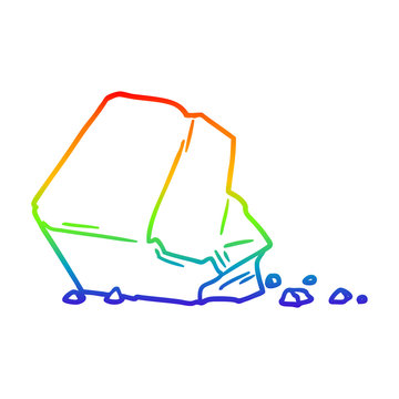 rainbow gradient line drawing cartoon large rock