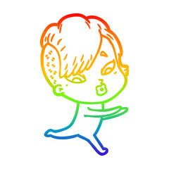 rainbow gradient line drawing cartoon surprised girl